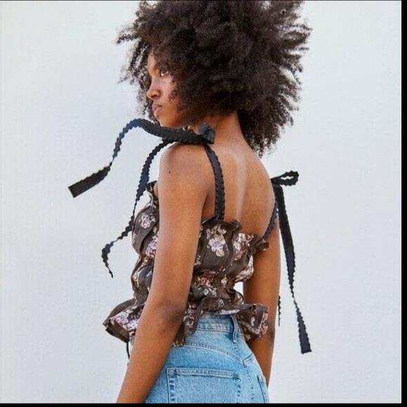 Like New Brock Collection x H&M Floral Ribbon Straps Corset Tank Top 🤎 - Picture 3 of 10
